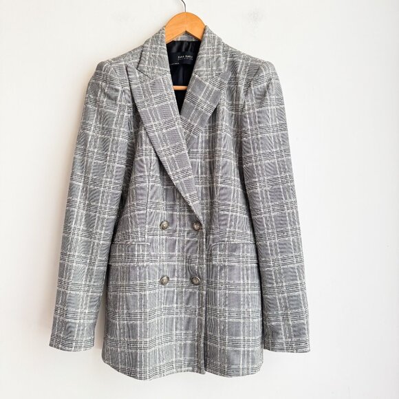 Zara Micro Plaid Double Breasted Classic Blazer S - Picture 1 of 8